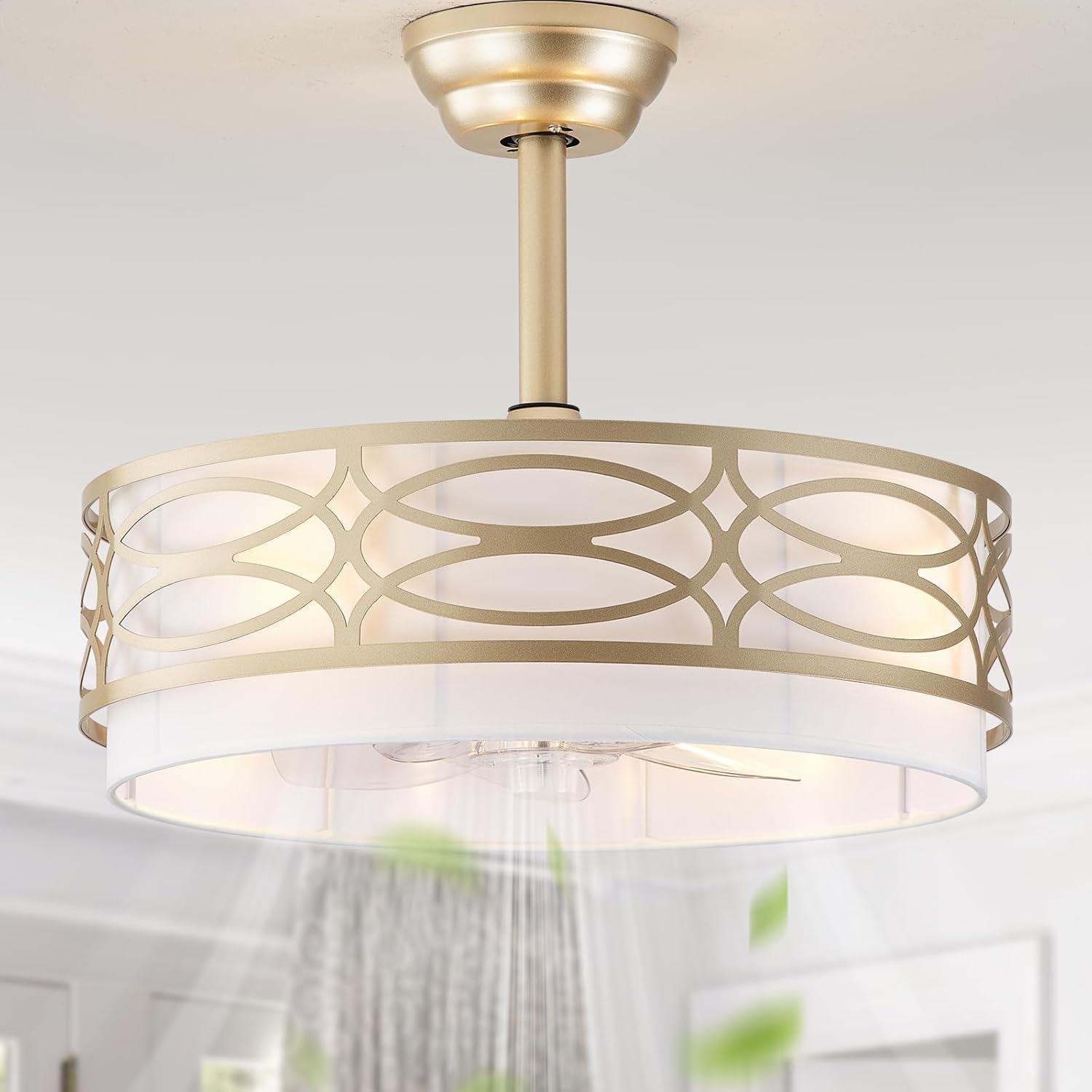 20" Gold Boho Ceiling Fan with Light, Caged Fandelier Ceiling Fans with Lights Remote Control with 6 Speeds for Bedroom, Living Room, Nursery