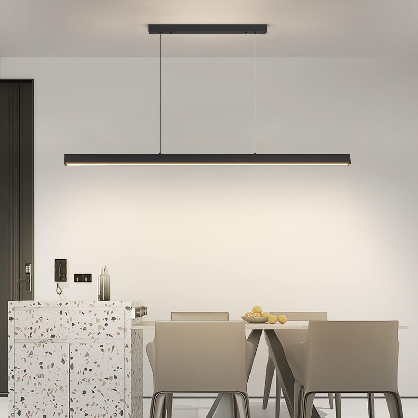 Mikeru 100CM Modern Linear LED Pendant Light, Kitchen Over Island Lights 10% to 100% Dimmable with Remote Control (Without Batteries) Pool Table Lighting 3000K/4500K/6500K for Dining Room