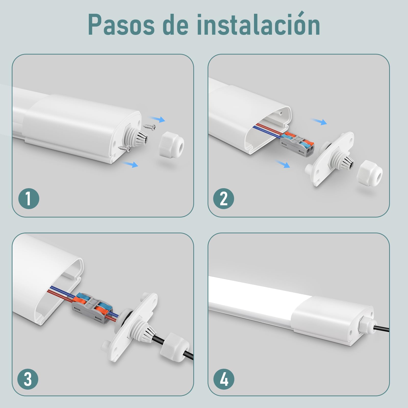 Pack de 2 lámparas LED para ambientes húmedos 60 cm, fluorescente led 4000K, 20W 2200LM lampara techo cocina, IP65 plafon cocina para Oficina Garaje Taller