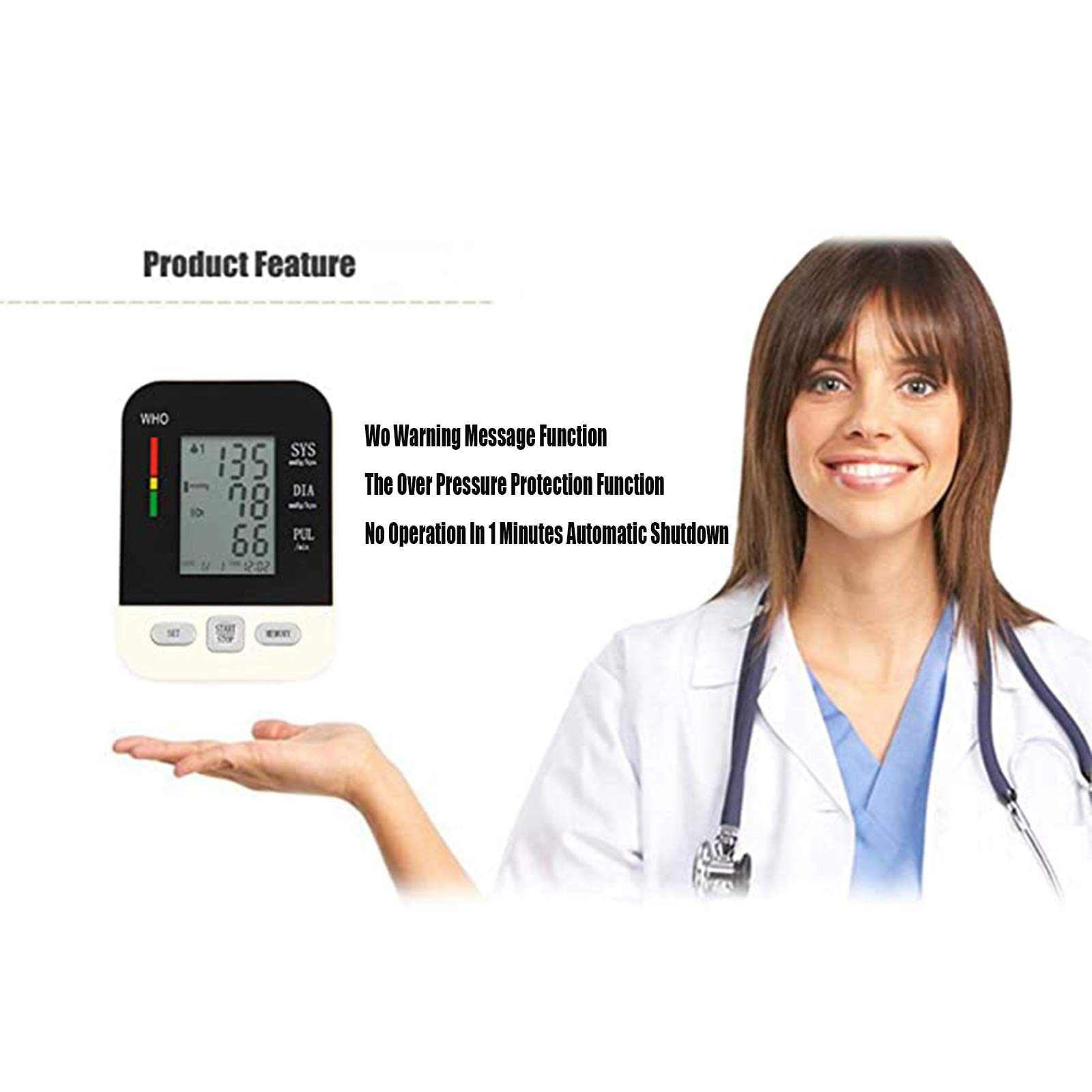 Monitor De Presión Arterial, Máquina De Presión Arterial En La Parte Superior del Brazo Esfigmomanómetro Electrónico Digital para Uso Doméstico Y Medidor De Monitoreo De Frecuencia De Pulso