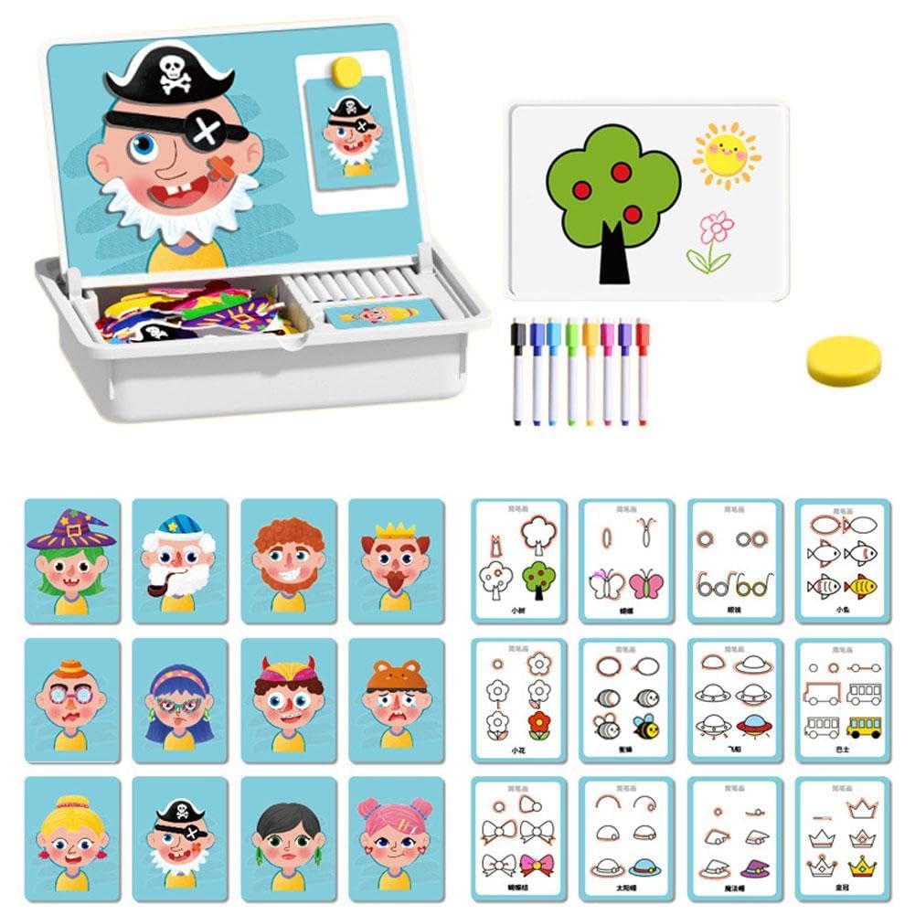 Puzzle Magnétique Visage Enfant – Boîte Magnétique Double Face avec Tableau à Dessin et Pièces Magnétiques, Jeu Créatif pour Expressions Faciales, Activité Montessori pour Voyage, Maison et École