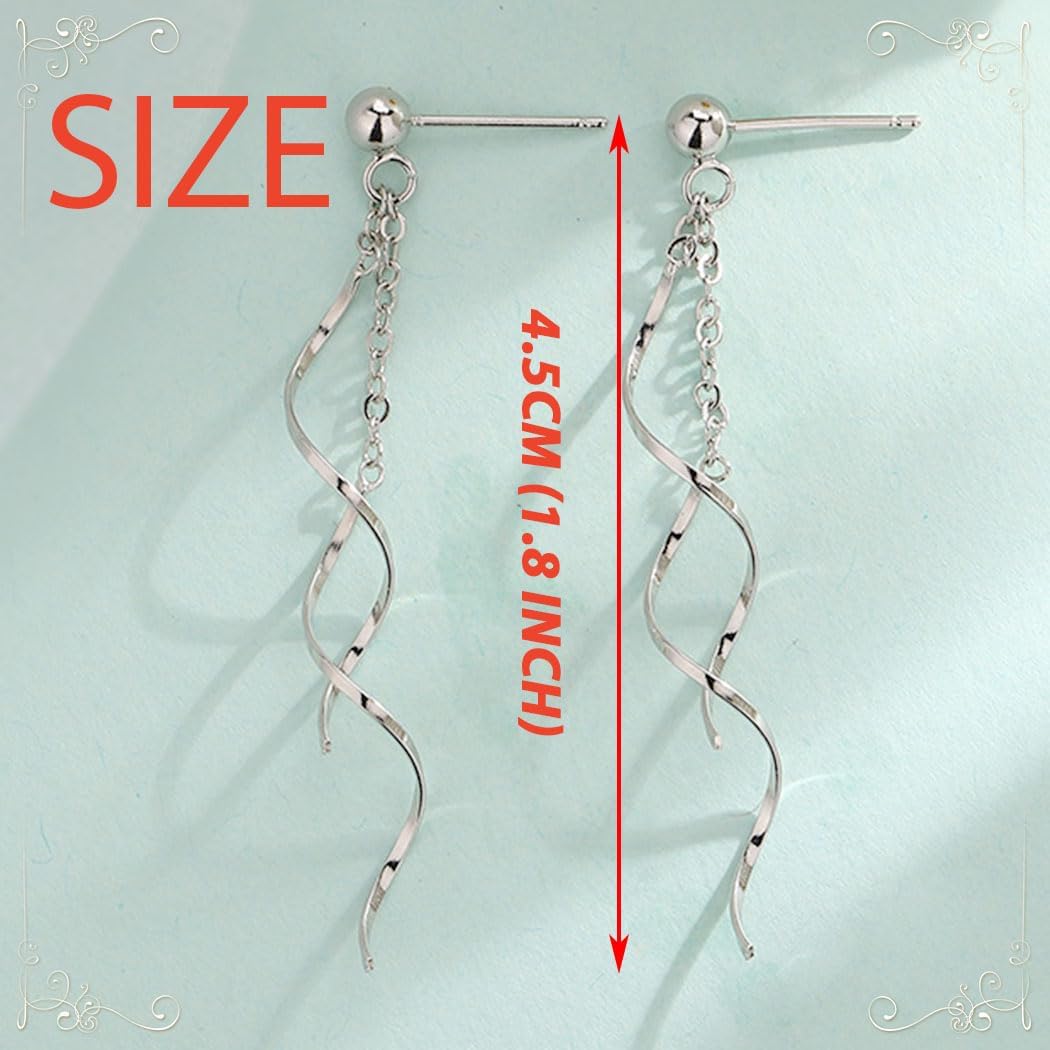 Campsis Silver Long Dangle Earrings, Spiral Drop Earrings, Tassel Earring for Women - Image 2