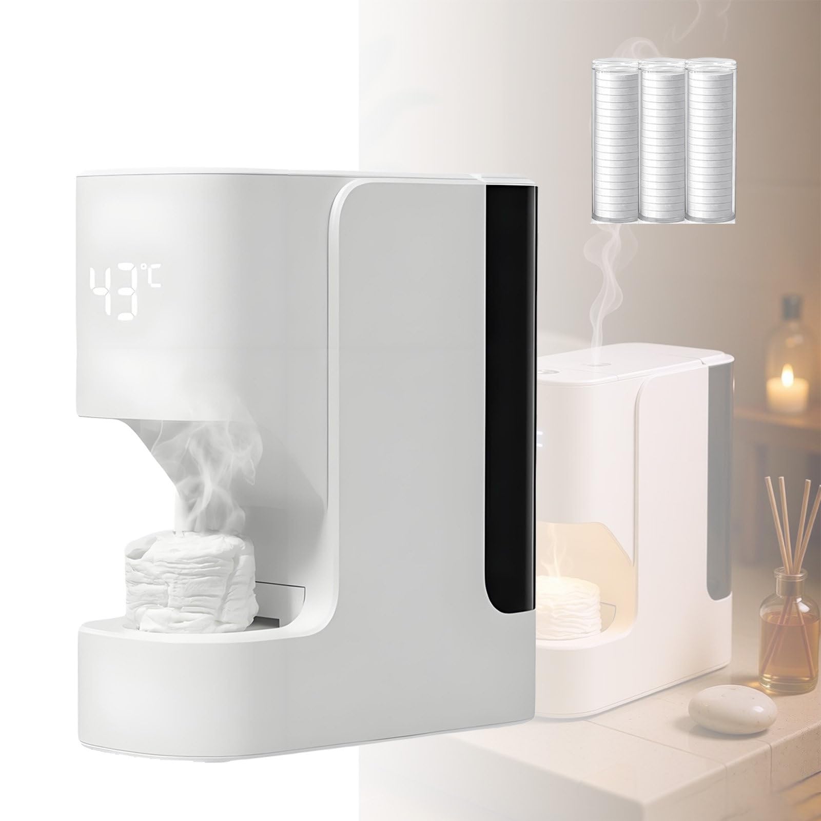 DzkZen Hot Face Towel Heater Machine Dispenser, Automatic Hot Towel Dispenser, 55°C Constant Temperature, 5-Second Warmth, For Spa Home, Salon, Gym, Pet Shop with60towels