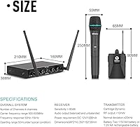 Vista 8 de Debra Audio Pro UHF Sistema de micrófono inalámbrico de 4 canales con micrófonos de mano, lavalier y diadema inalámbricos, receptor de metal, ideal