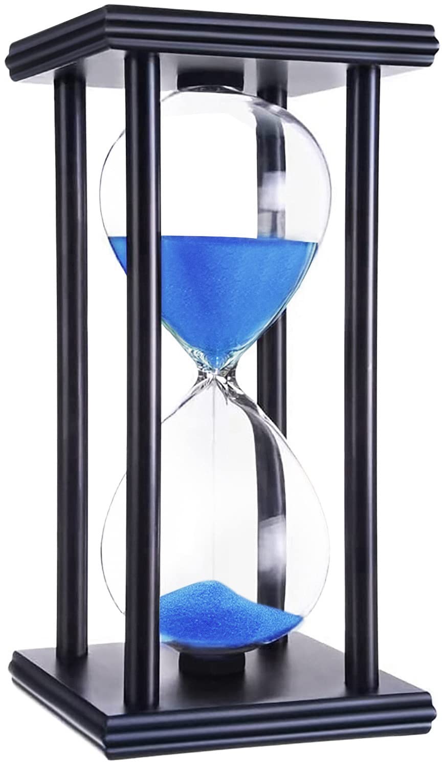 Tanmalan Hourglass 60 Minute,Wood Sand Timer,Handiwork,Bookshelf Decor, (Blue Sand,8inch,60MIN)