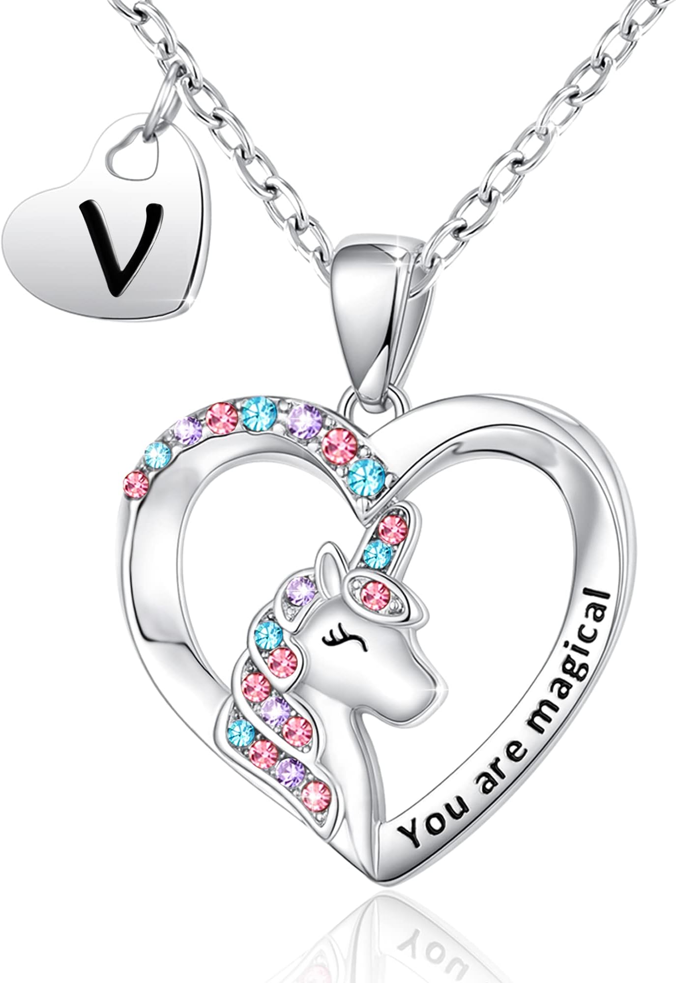 Shonyin Initial Unicorn Necklace, Unicorns Gifts CZ Heart Pendant Necklace, Birthday Christmas Thanksgiving Gifts for Daughter Granddaughter Niece