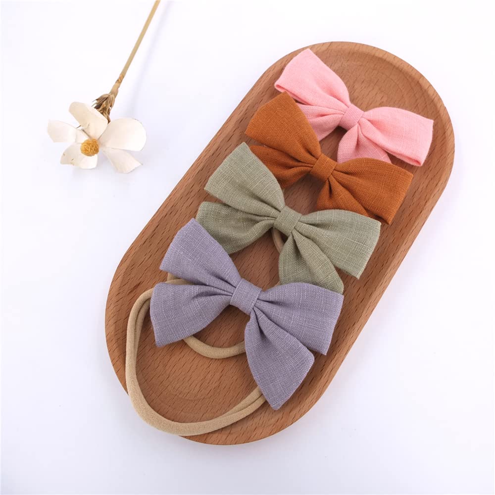 12 Pcs Cute Linen Bow Nylon Headband for Newborn Infant Toddler Hair Bow Elastic Bands Baby Girls Little Kids Headbands (Linen Sailor bow 3.2'') - Image 2