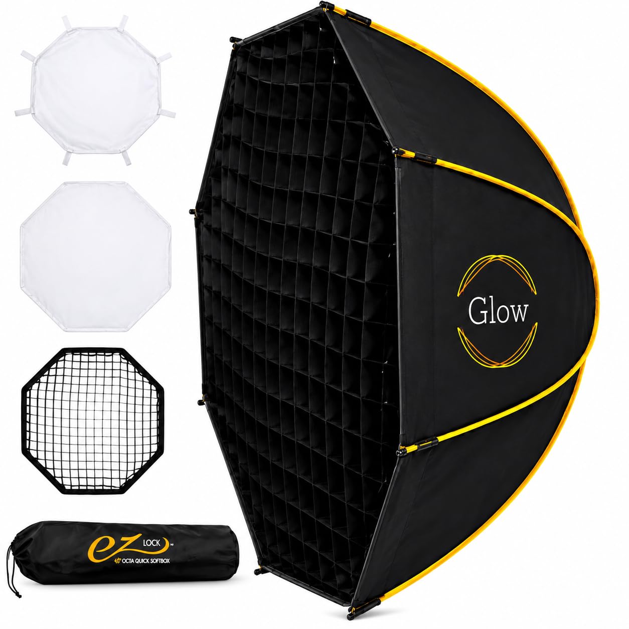 Glow EZ Lock 36" Octagon Softbox for Bowens-Mount Lights, Silver Interior, Dual Diffusers, Eggcrate Grid, Deflector Disc & Carry Bag, Compatible with Godox, NEEWER & Aputure, 1 Year Limited Warranty