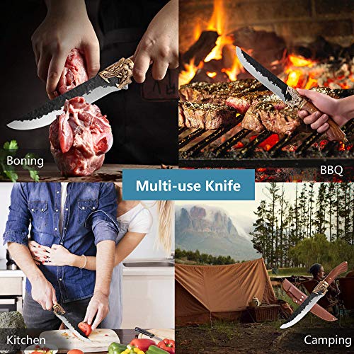 Purple Dragon Meat Cleaver Hand Forged Chef Knives Sharp Boning Knives Butcher Knife With Leather Bag And Gift Box German Steel 7Cr17Mov 7 Inch For Kitchen Outdoor Bbq Camping Tactical #TOP3