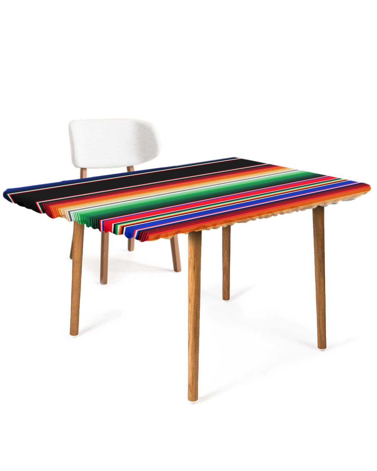Mexican Serape Colorful Stripes Fitted Table Covers for 6 Foot Tables, Ethnic Rainbow Art Print Elastic Table Cover Rectangle 32"x72" Waterproof Tablecloth, Patio Table Cloth for Picnic Party