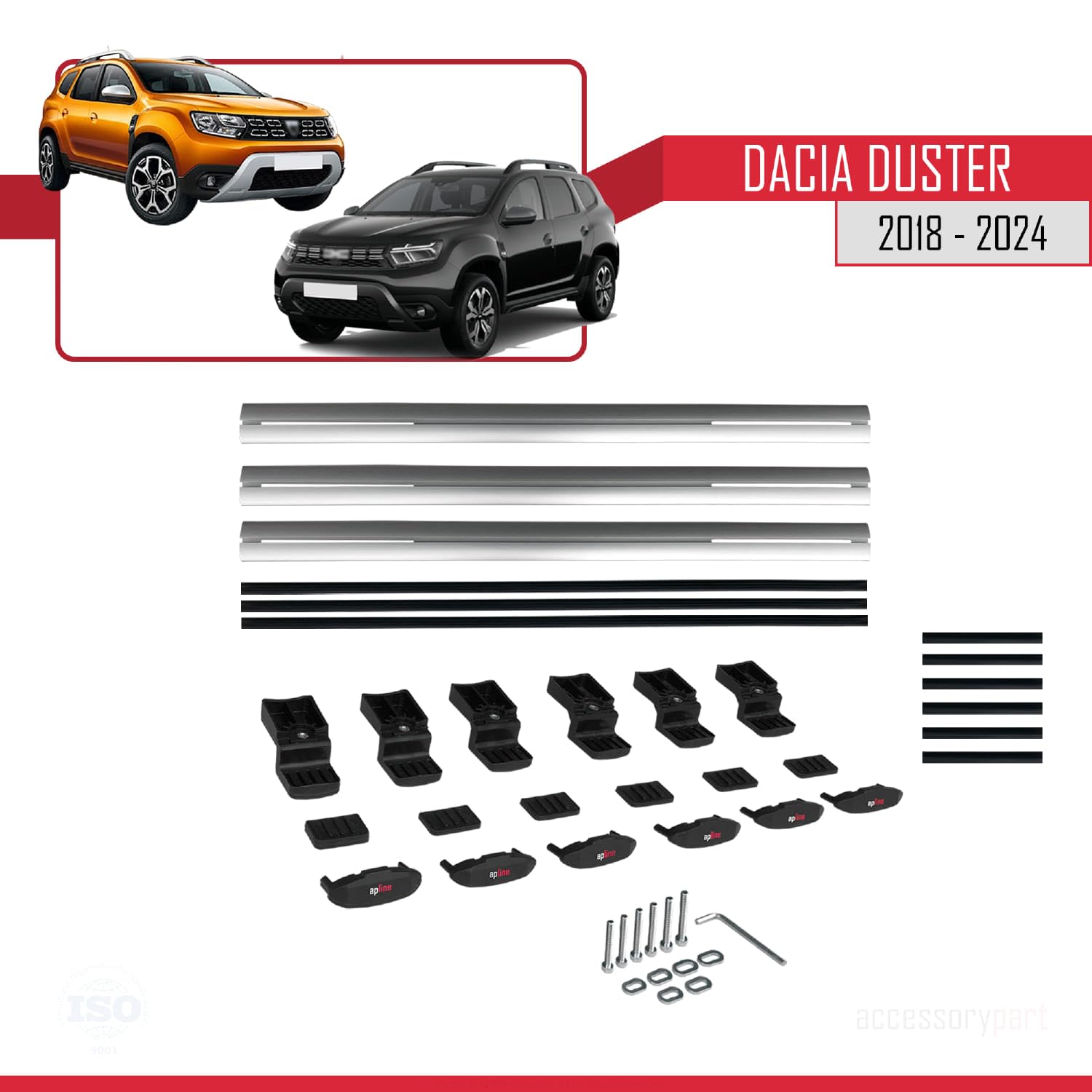 Kompatybilny z Dacia Duster 2 (HM) 2018-2024 BASIC Model Aluminiowy bagażnik dachowy 3 poprzeczki, szary