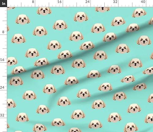 Miniatura 2 de Spoonflower Tela  Shih Tzu Perros Patrón Verde Azulado Lindos Animales Aqua Fun Mascotas Impresas en Petal Signature Tela de Algodón Fat Quarter