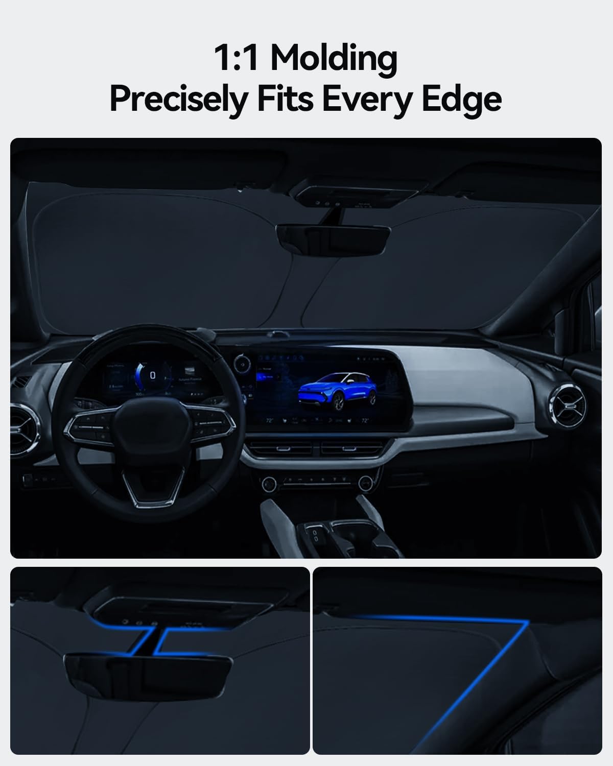 Windshield Sunshade for Chevy Equinox 2025 Accessories Foldable Sun Shield Block UV Rays with Dual-Silver Coating& Nano Ice Crystal Cooling Keeps Car Interior Cool& Protected