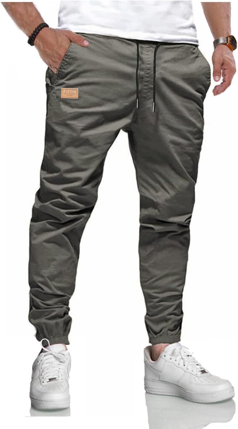 KUNJLELP Herren Hose Chino Cargo Jogginghose Baumwolle Sporthose Trainingshose mit Kordelzug Casual mit Taschen