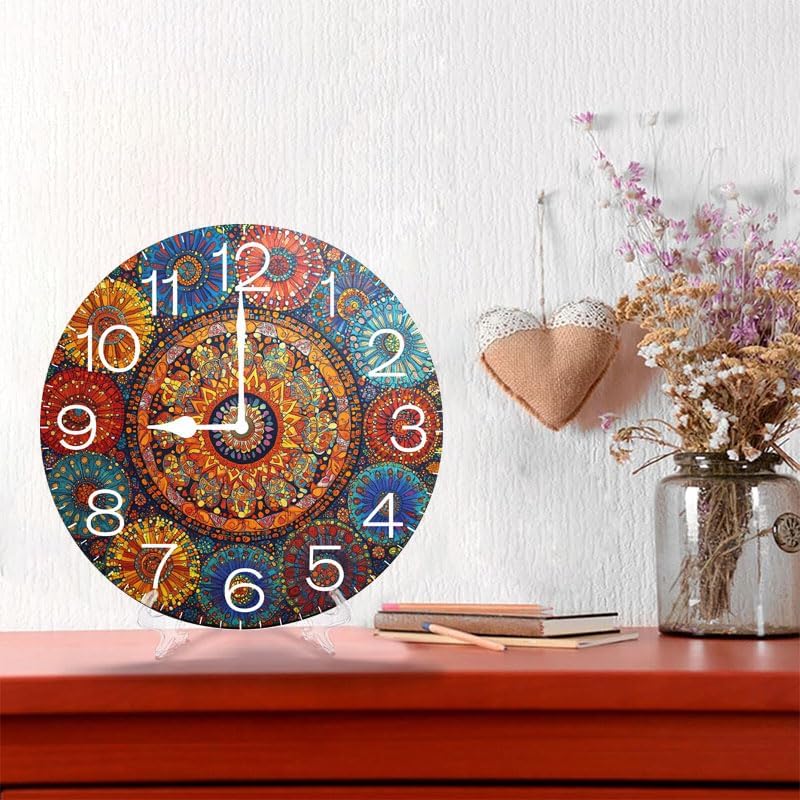 Miniatura 5 de Uptell Relojes de pared redondos rústicos bohemios de madera de cuarzo, funciona con pilas, decoración rústica del hogar, relojes de entrega para