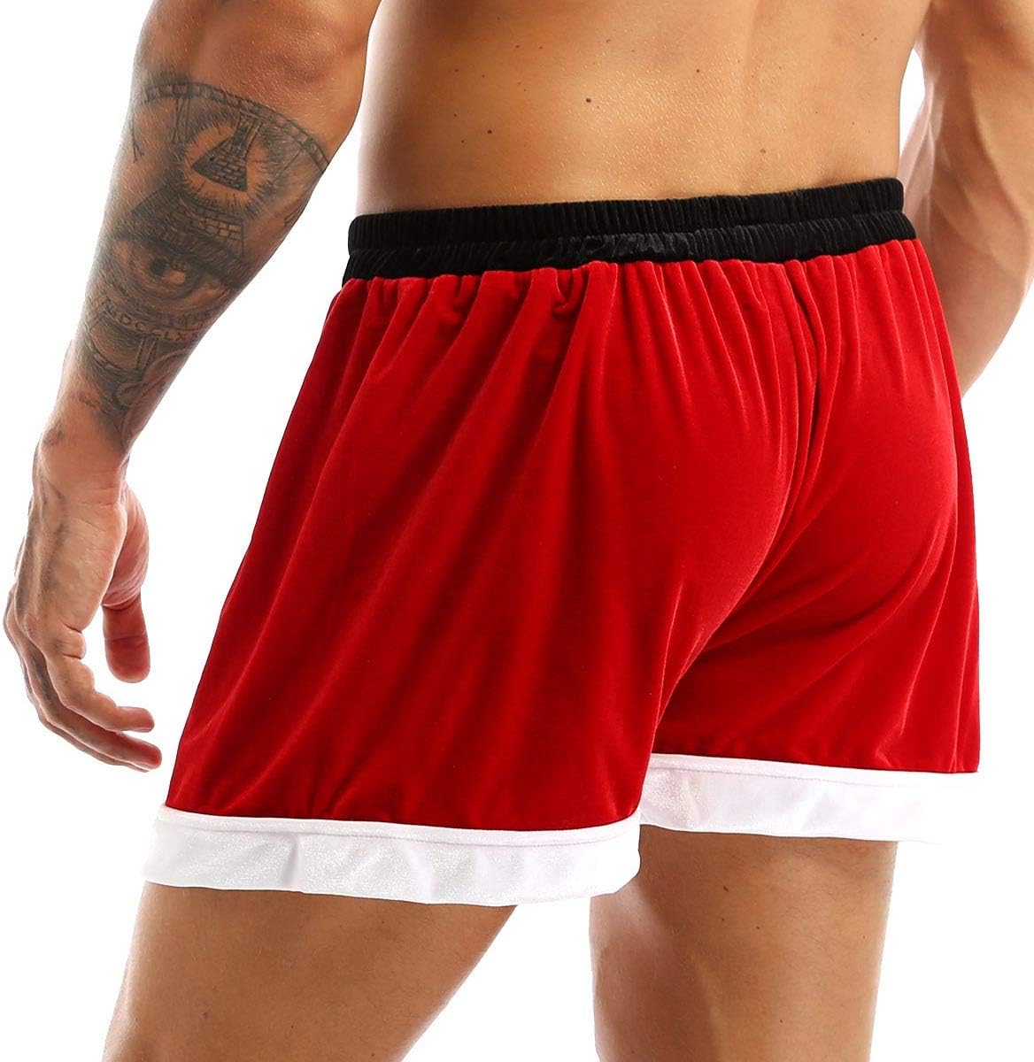 YiZYiF Men's Velvet Red Boxer Briefs Christmas Holiday Shorts Santa Underwear
