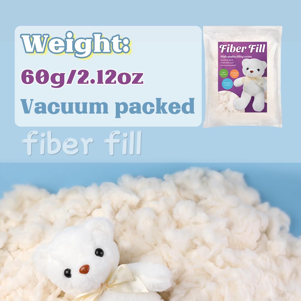 Kogyxe 2.12oz Combed Cotton Filling, High Resilience Cotton Stuffing, Stuffing for Stuffed Animals, Premium Pillow Stuffing for Small Stuffed Cushions Crochet DIY Crafts