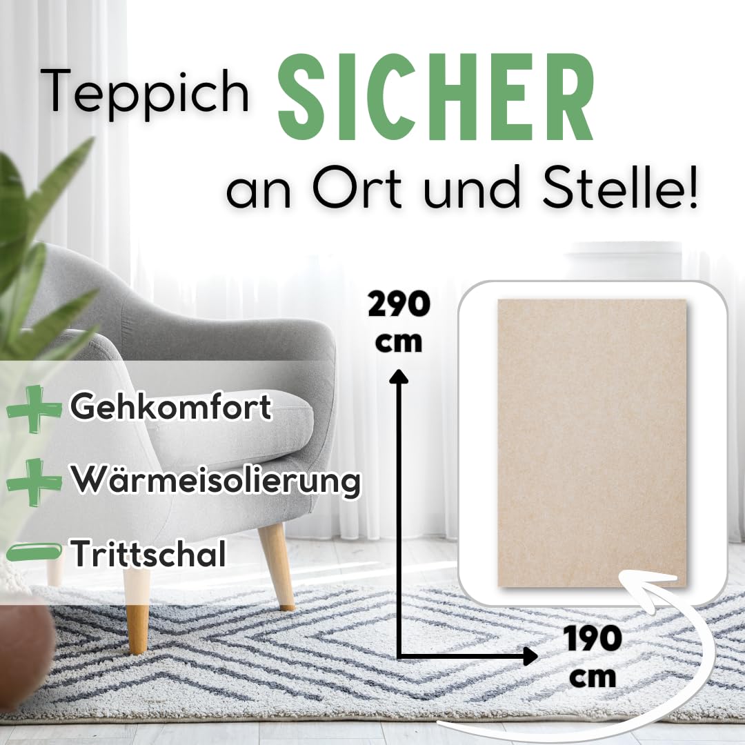 flex it Classic Comfort 190x290 cm Antirutschmatte für Teppich Ohne Weichmacher Wärmeisolierende rutschfeste Teppichunterlage groß Teppichstopp Antirutsch Vlies Teppichunterleger für Wohnzimmerteppich
