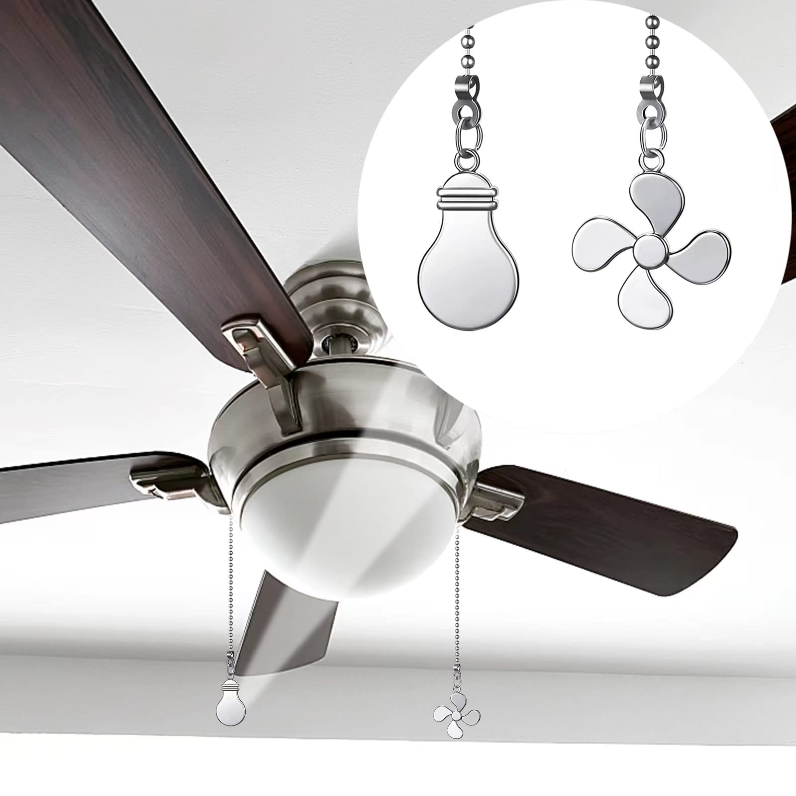 Ceiling Fan Pull Chains - 2 Pack Silver Metal -3