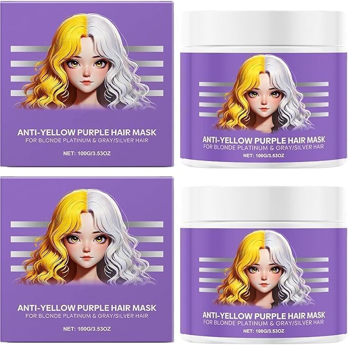 Mascarilla capilar morada antiamarilleo, acondicionador hidratante morado, acondicionamiento profundo para cabello rubio platino y gris/plateado