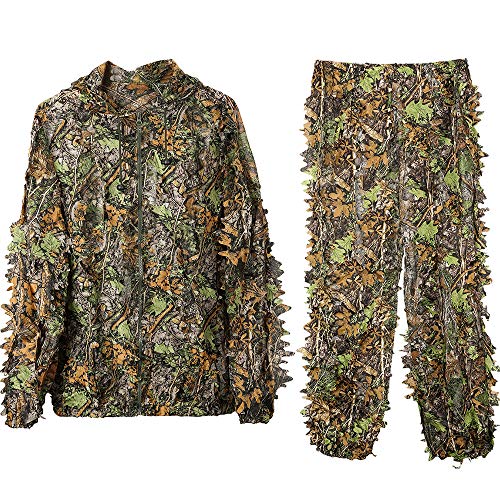 DoCred Ghillie Suit for Men, 3D Lightweight Hooded Camouflage Ghillie Breathable Hunting Suit