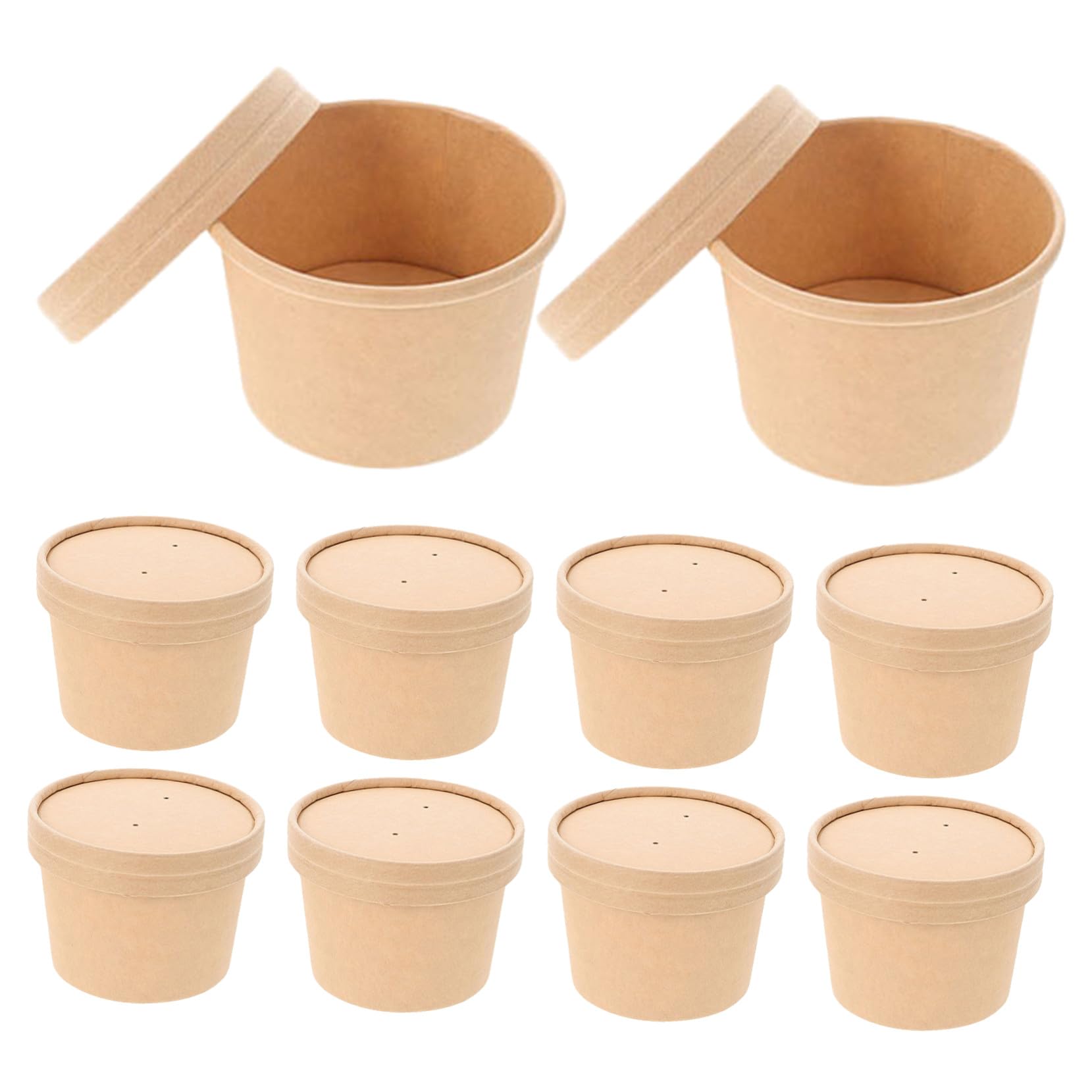 Coppette di Carta per Dessert con Coperchio in Carta Kraft Usa e Getta 10 set