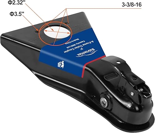 Miniatura 3 de Acoplador de remolque con marco A de 2 pulgadas con pestillo de gatillo para remolque RV, barco, cámper (8000 libras, negro)