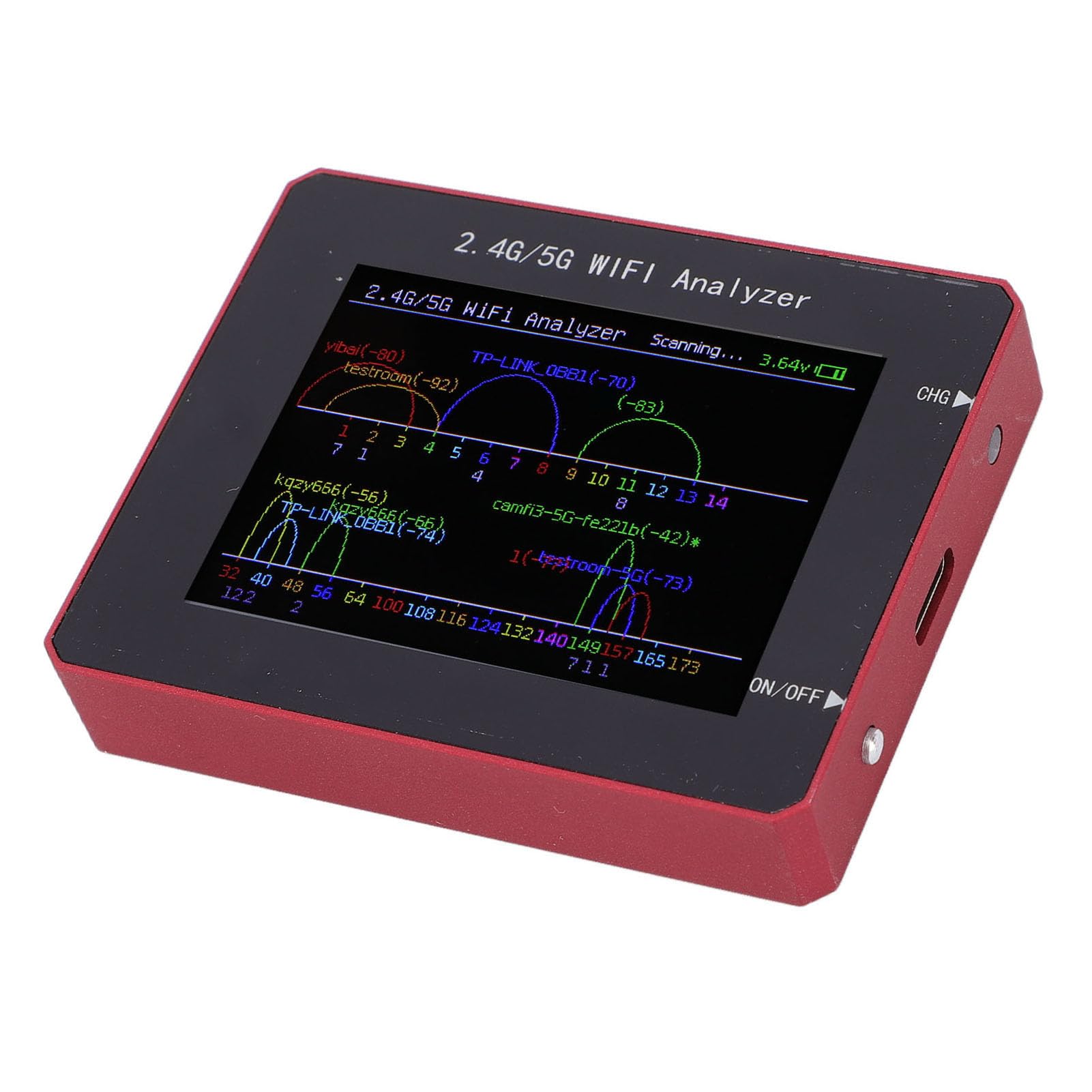 Analyseur WiFi, Scanner de Signal WiFi, Détecteur de Fréquence avec écran Couleur TFT 2,4 Pouces et Batterie 750 MAh, Idéal pour l'optimisation du Signal et la Sélection des Canaux