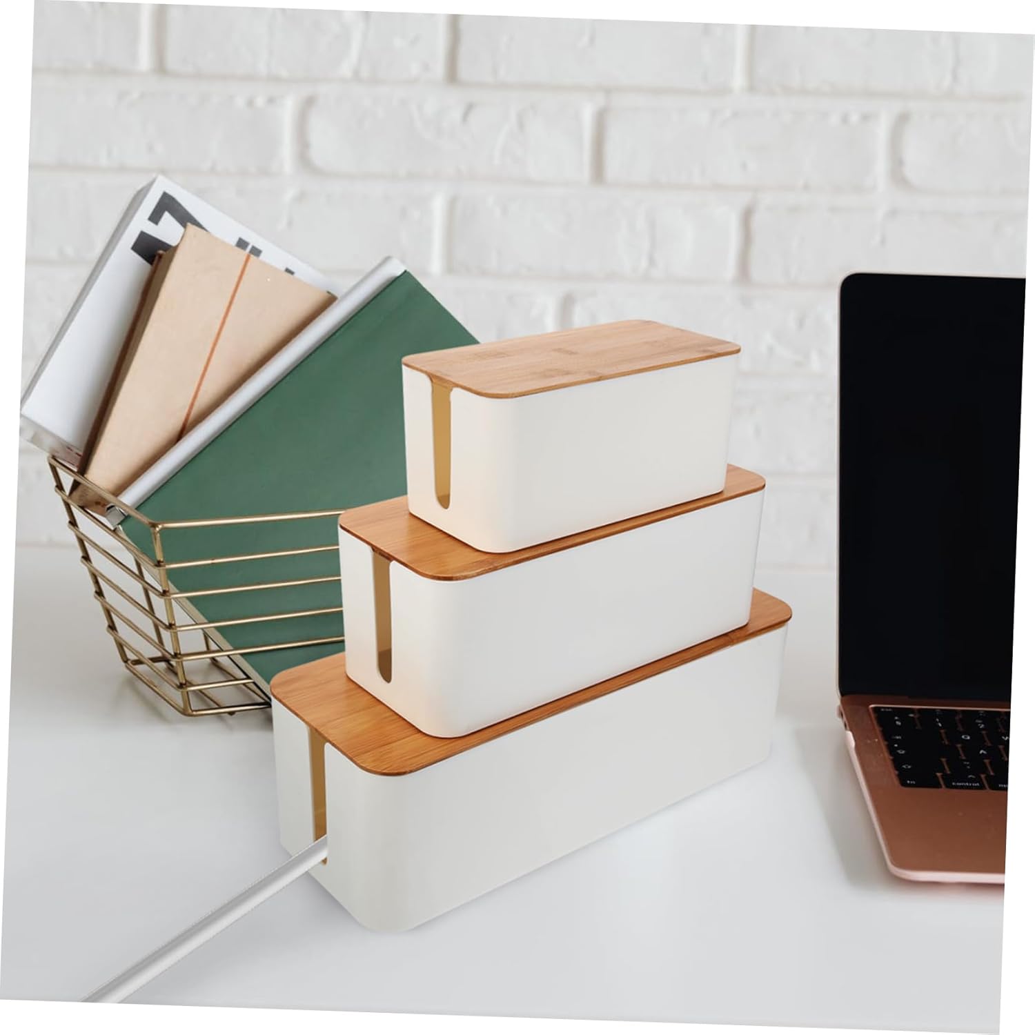 Homoyoyo 3pcs Box with Lids Wire Organizer for Cords Chargers Storage for Home Office