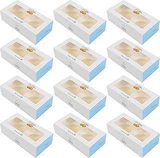BESTOYARD 25pcs Egg Tart Window Boxes Cupcake Boxes with Inserts Macaron Display Container Chocolate Mini Cookies Packaging Boxes for Baking Muffin Carriers with Clear Window 2 Grid