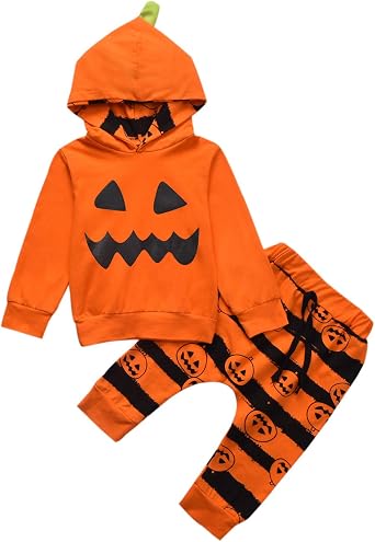 Unutiylo Toddler Newborn Baby Boys Halloween Haunt OLantern Clothes Pumpkin Skellington Smiles Outfits Sets