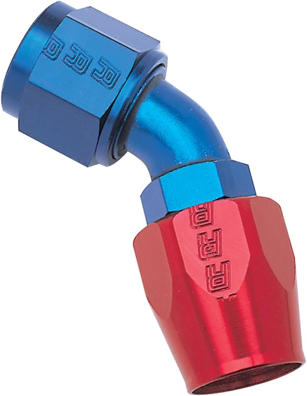 Terminal de Mangueira Edelbrock/Russell 610110 -10AN 45° em Alumínio Anodizado Vermelho e Azul – 1 unidade