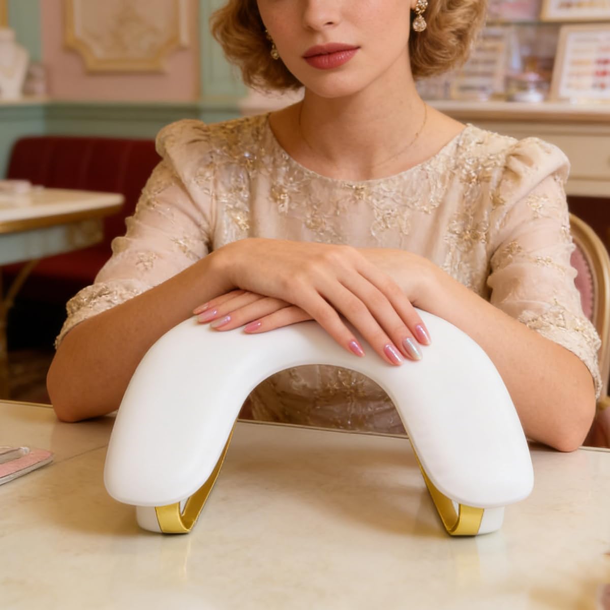 Genérico Soporte para uñas en forma de U con almohadillas metálicas ajustables y extraíbles apto para salones de manicura y uso doméstico (Blanco)