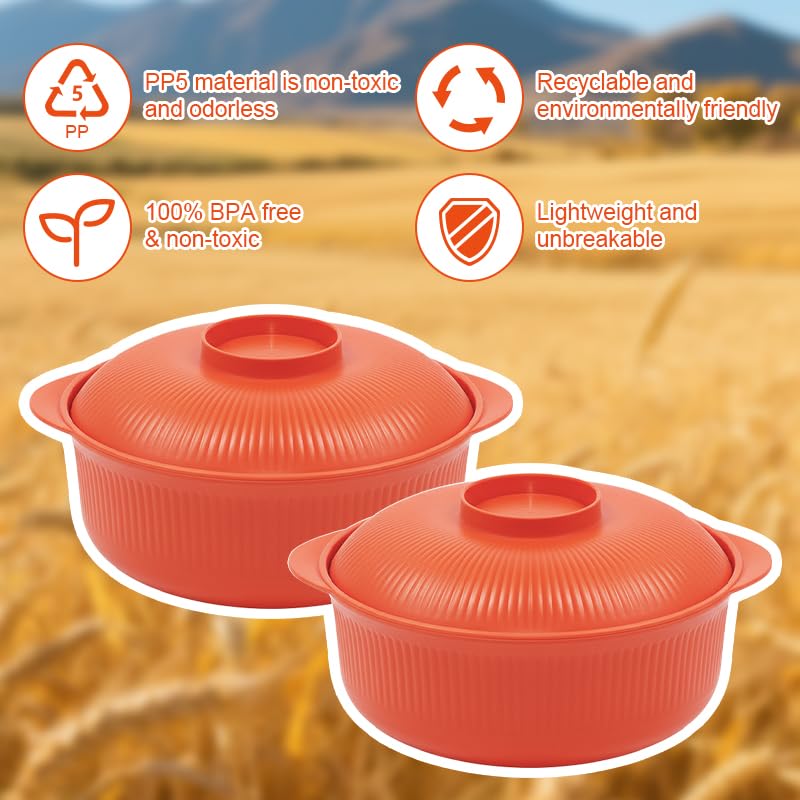 Image of Orange 40oz Cereal Bowls with lid set of 4,Microwave Safe,Family&Camping | Unbreakable,Lightweight,BPA-free Plastic bowls stackable and clean easily in the dishwasher,ideal for soup, kids and travel