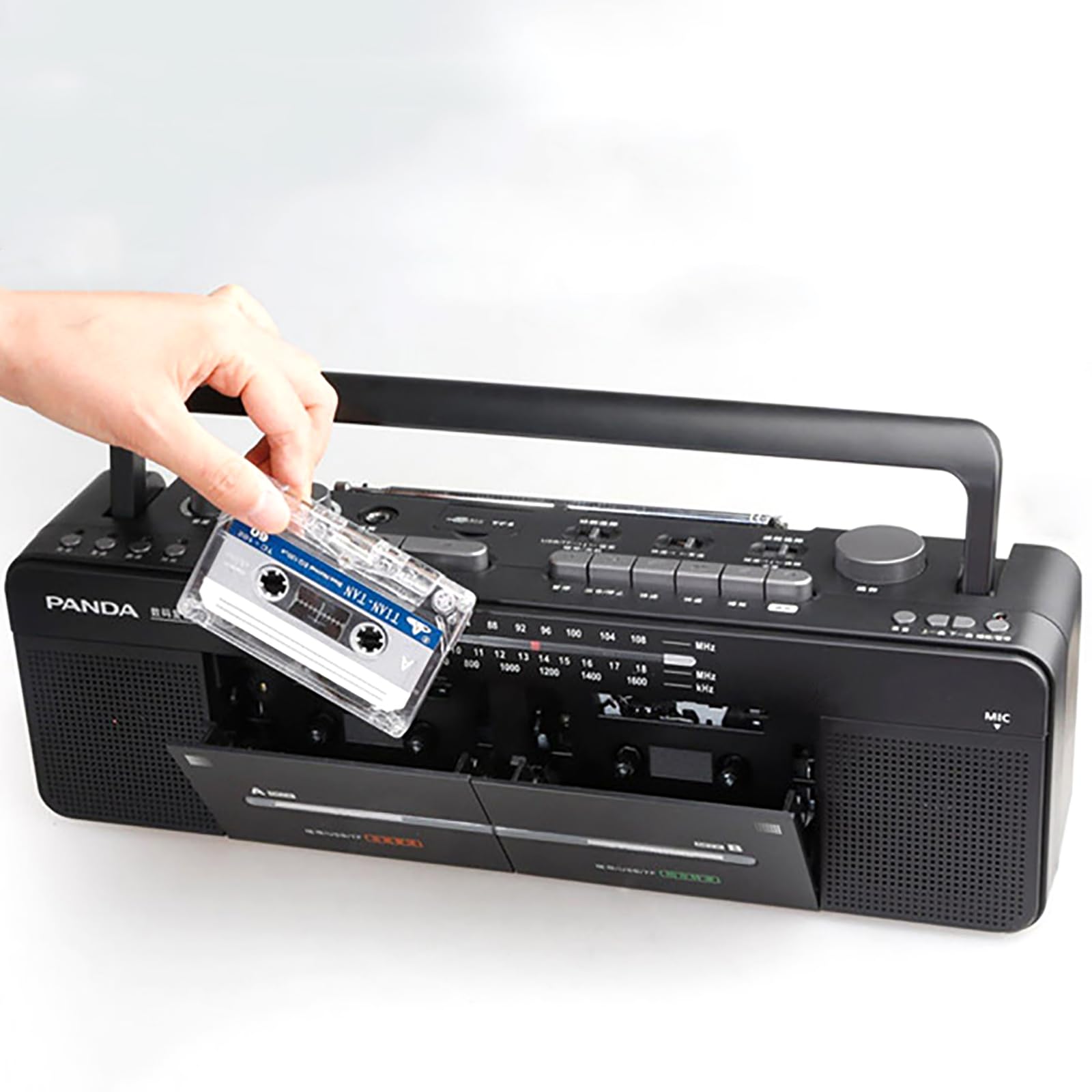 Retro Boombox magnetofon kasetowy z radiem AM/FM, odtwarzacz z podwójną taśmą, radio FM/SW/WM, dysk MP3/U, odtwarzanie kart TF - klasyczny styl i nagrywanie jednym kliknięciem / transkrypcja