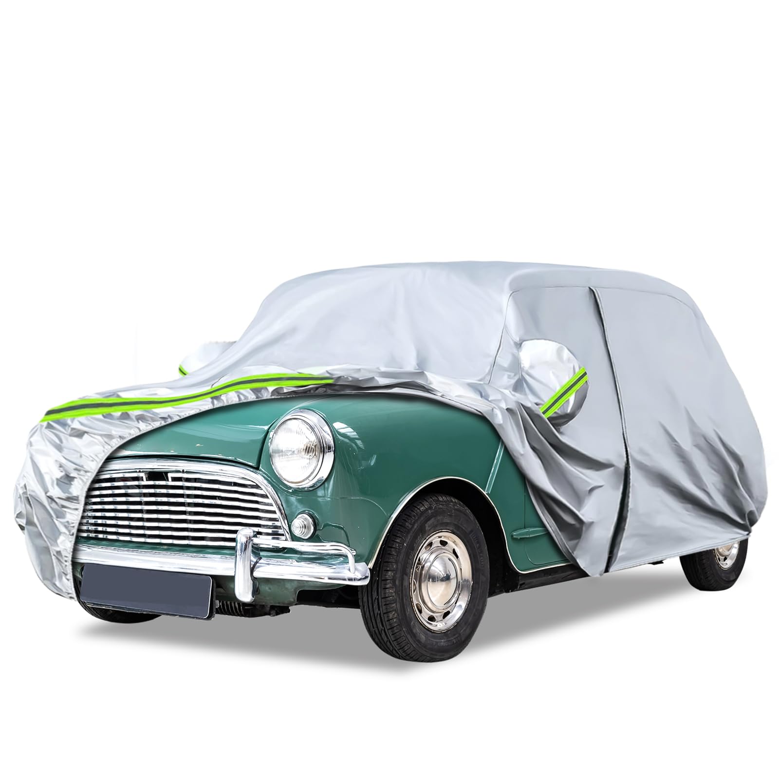 Copriauto Adatto per Austin Mini Saloon 1959-2000, Argento Copertura Completa per Garage Impermeabile con Porta con Cerniera per Protezione da Neve, Pioggia e Tutte le Condizioni Atmosferiche