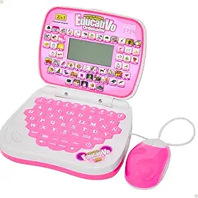 Laptop Infantil Bilíngue Educativo Com Mouse Aprende Inglês (Rosa)