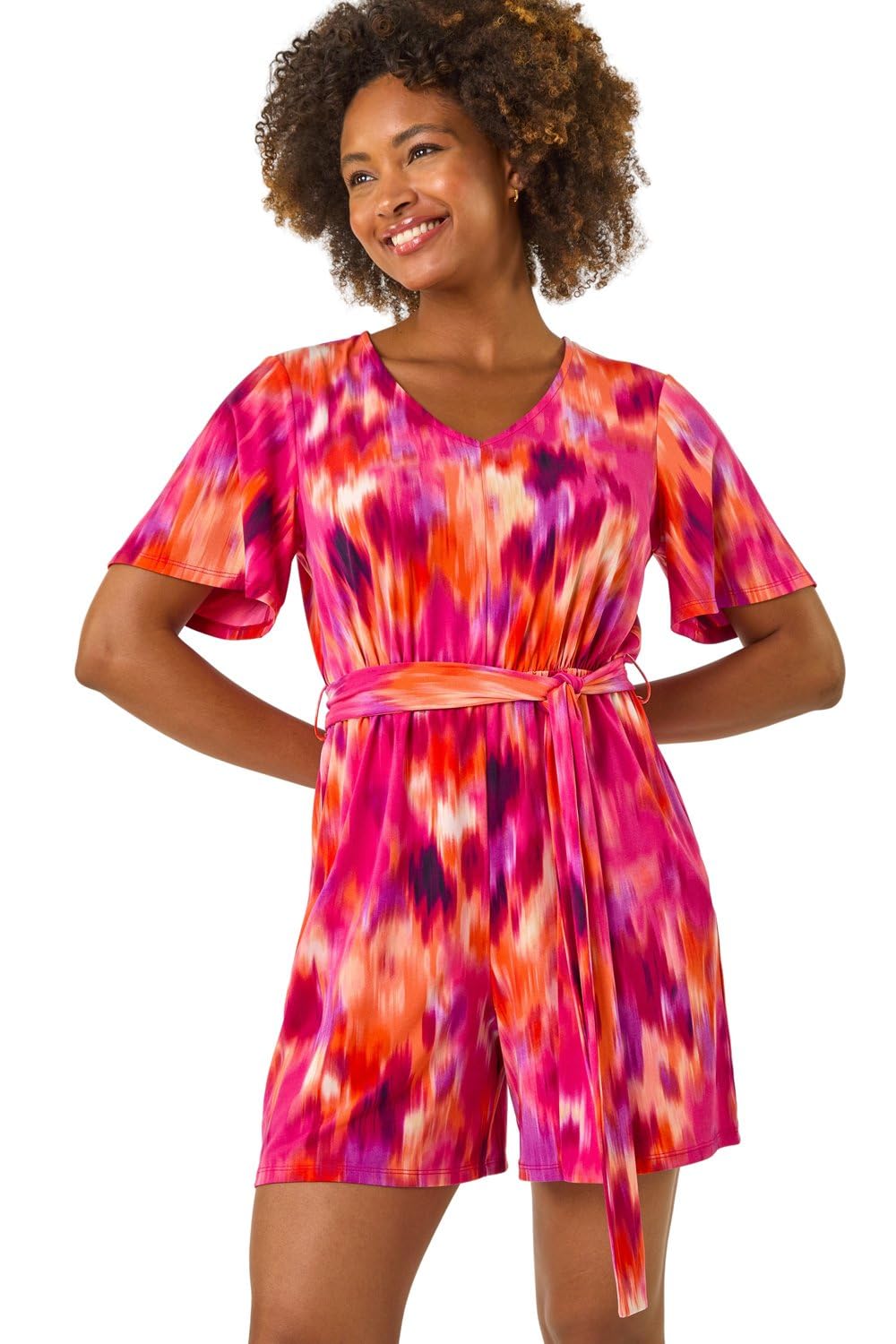 Roman - Women's Playsuit - Abstract Print - Fuchsia - Size 20