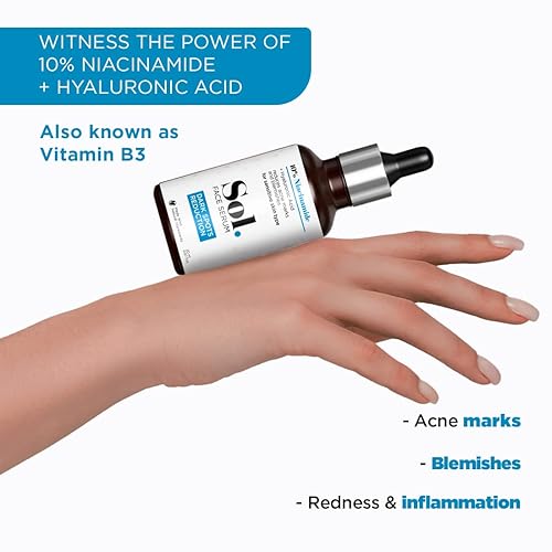 Miniatura 4 de Sol. Suero facial con reducción de manchas oscuras de niacinamida, con base de ácido hialurónico, reduce marcas de acné y manchas, mejora el tono y
