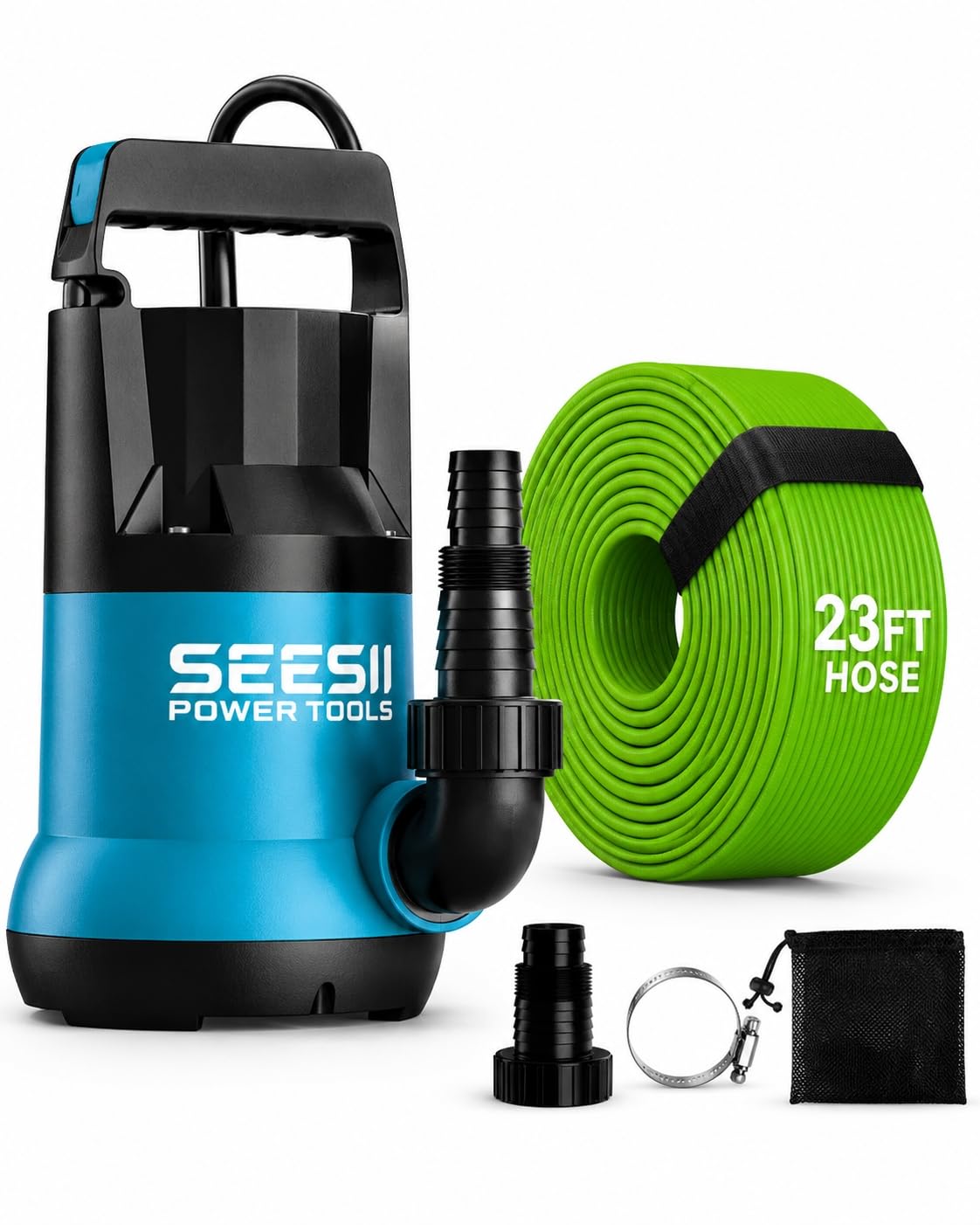Photo 1 of SEESII 1HP Submersible Water Pump, 4755GPH High Flow Sump Pump with 23ft Hose Kit, Anti-Clogging Filter Net for Swimming Pool Hot Tub Pond Basement Rooftop Garden Water Removal
