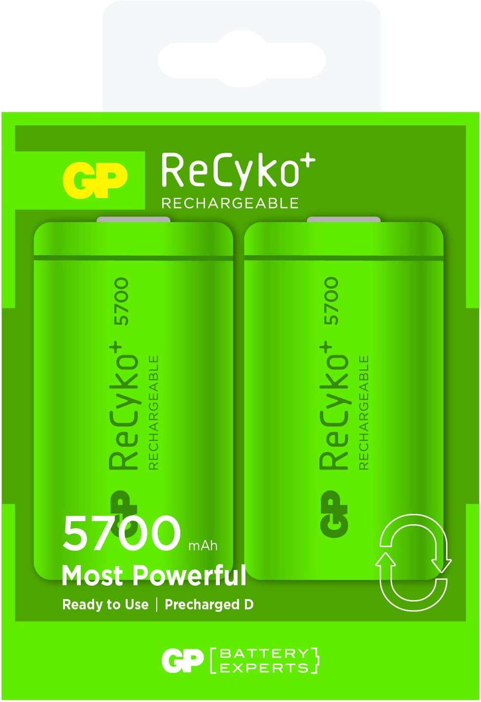 2 x D Rechargeable 5700mAh ReCyko+ Batteries | Up To 1000 Charges Per Battery |Pre-charged Holds Power up to 80% after 2 Year
