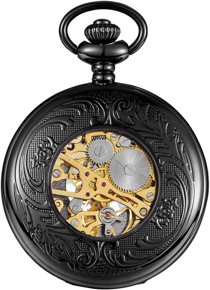 ShoppeWatch Men’s Pocket Watch with Chain | Hand Winding Vintage Pocket Watch | Classic Mechanical Movement Pocketwatch | 1920s Railroad Steampunk Costume Accessory