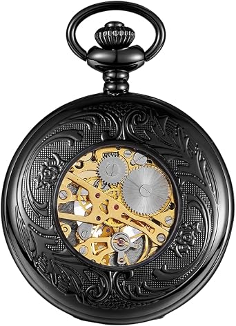 ShoppeWatch Mens Pocket Watch with Chain | Hand Winding Vintage Pocket Watch | Classic Mechanical Movement Pocketwatch | 1920s Railroad Steampunk Costume Accessory