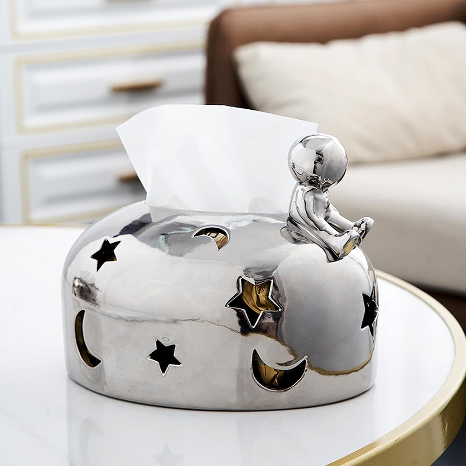 シルバー仕上げの 樹脂組織ボックス現代の家とオフィスの設定のためのポータブルアクセサリー