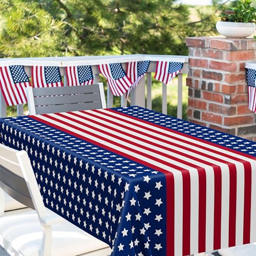 Image of 3 Pack Plastic 4th of July Tablecloths, Patriotic USA Flag Party Supplies | 108 inch X 54 inch 4th of July Decoration, Disposable Red White Blue USA Flag Tablecover, Waterproof Independence Decor for USA Party