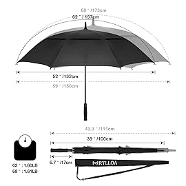MRTLLOA Automatic Open Golf Umbrella, Extra-Large Oversized Double Canopy Vented Windproof Waterproof Stick Rain Golf Umbrellas for Men and Women (Burgundy/62 inch)