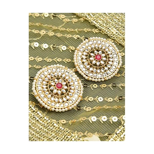 Zaveri Pearls Gold Tone Kundan & Pearls Circular Stud Earring For Women-ZPFK9082 - Image 6