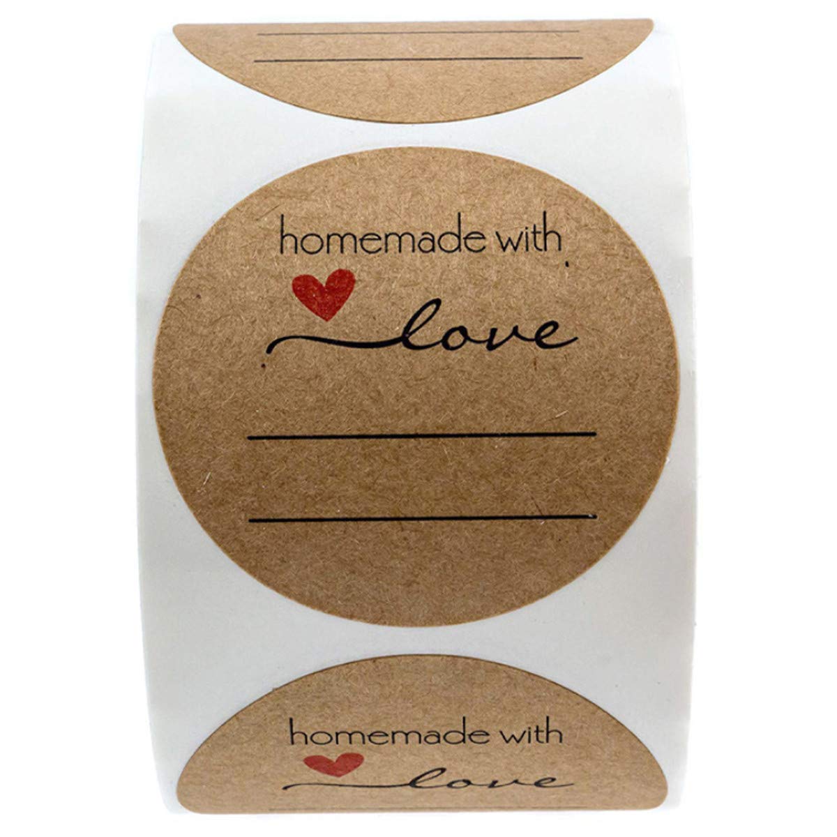 500 Pcs Love Label Stickers Writable Kraft Paper，Homemade Sticky Gift tag Labels Round Kraft Paper, for Express ， Handmade Gifts, DIY