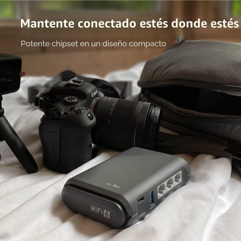 GL.iNet AXT1800 (Slate AX) Router WiFi 6 para el hogar y los Viajes, 1800 Mbps, WiFi 6 802.11ax, Doble Banda 2.4GHz/5GHz, 3 LAN Puerto Gigabit, 2 Antenas externas, VPN, IPV6, WPA3, MU-MIMO, OFDMA