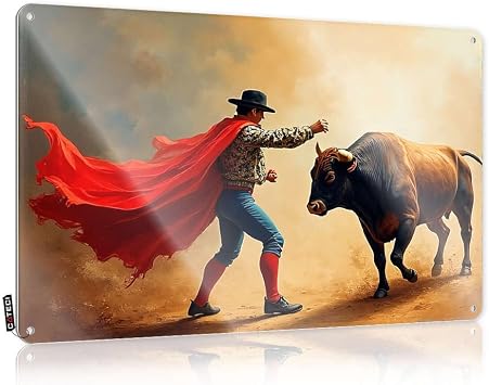 TRBW Home Decor Men A Matador In Traditional Attire Faces An Aggressive Bull During A Dramatic Bullfight Sign For Bedroom Door Metal Signs Decor